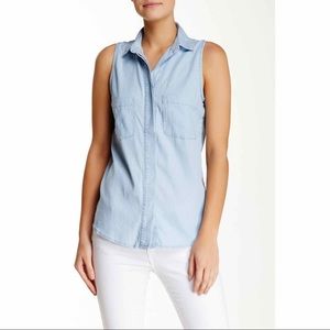 LC Lauren Conrad Chambray Embroidered Collar Top